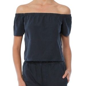 NEW Mother Jeans The Cold Shoulder Fray Top in Shadow